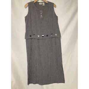 VTG Cricket Lane Maxi Dress L Gingham Blue Embroidery Americana Cottage Prairie